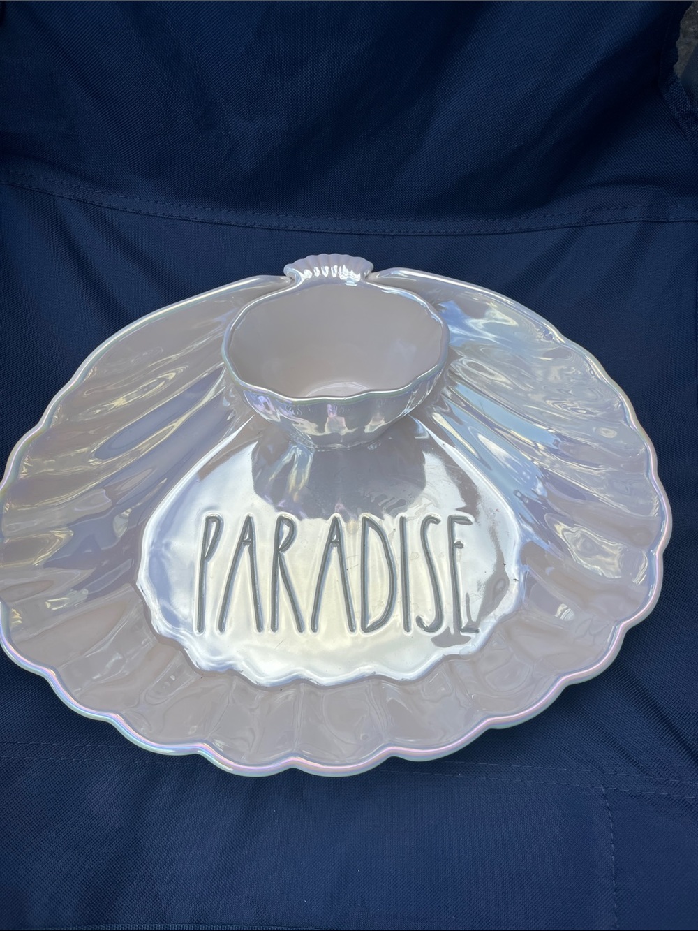 Rae Dunn Iridescent White Shell Dip Server